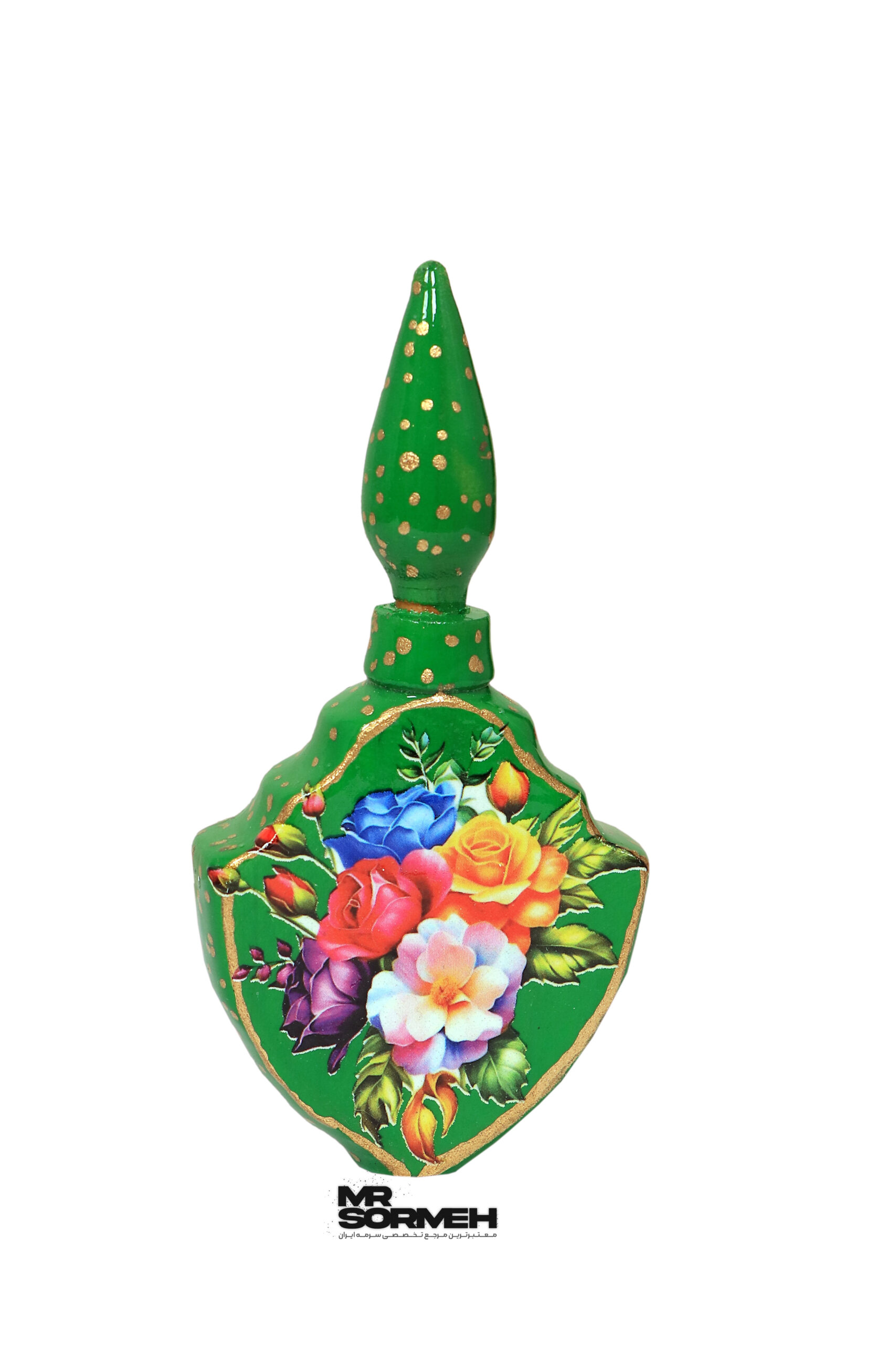 سرمه دان چوبی رومیزی دکوپاژ رنگی طرح پنج گل H-1009