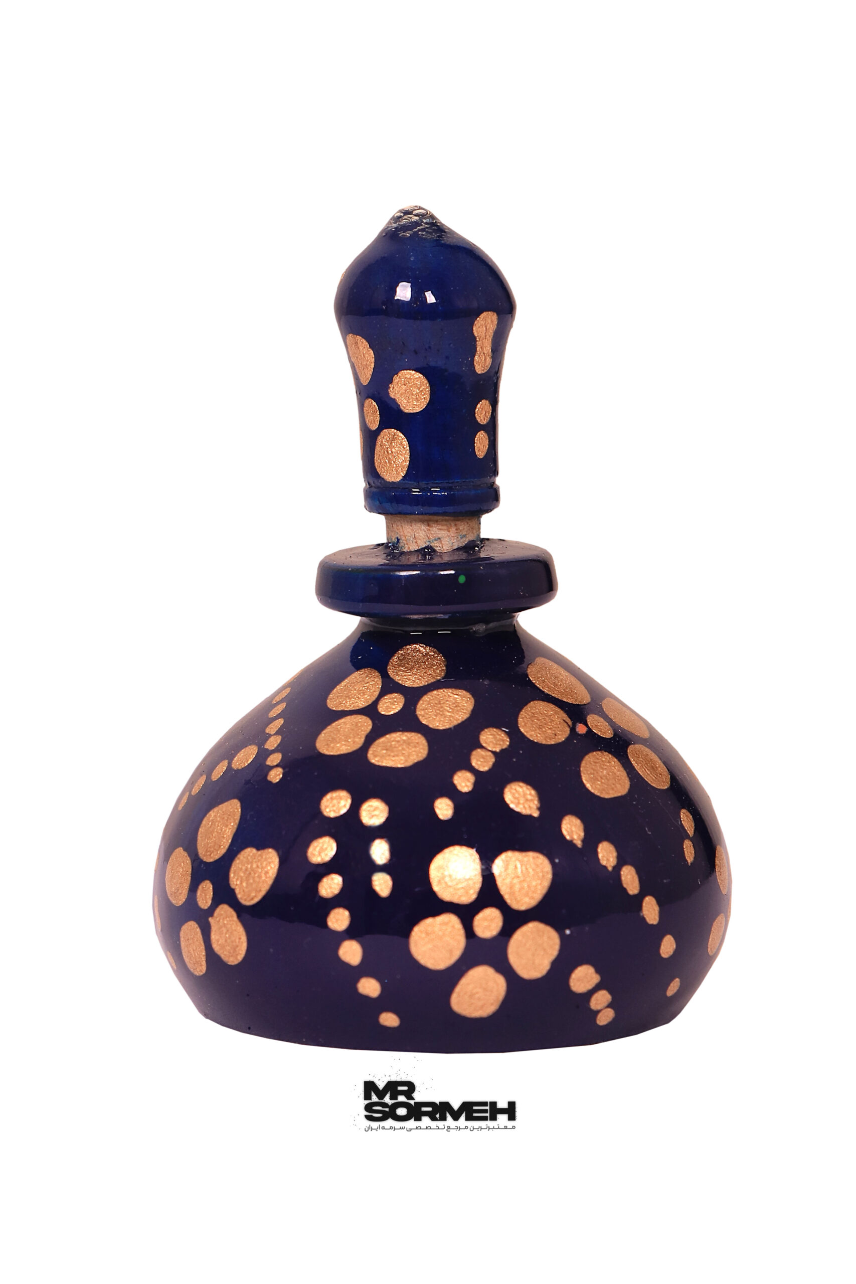 سرمه دان چوبی رومیزی نقاشی طرح نقطه طلایی سرمه ای H-1047