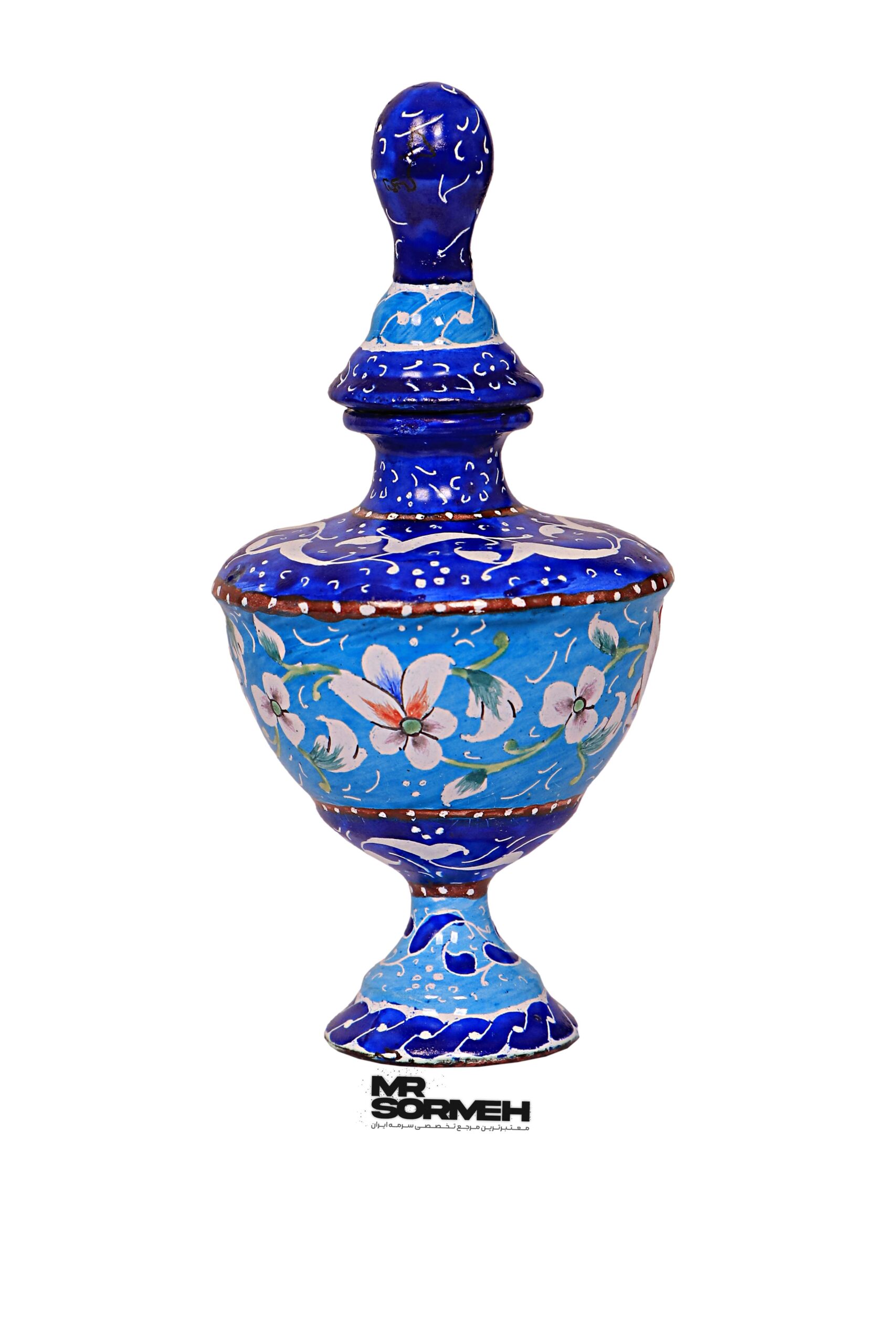 سرمه دان مسی پرداز طرح شاه عباسی بدنه فیروزه ای میل سرمه استخوانی M-4001