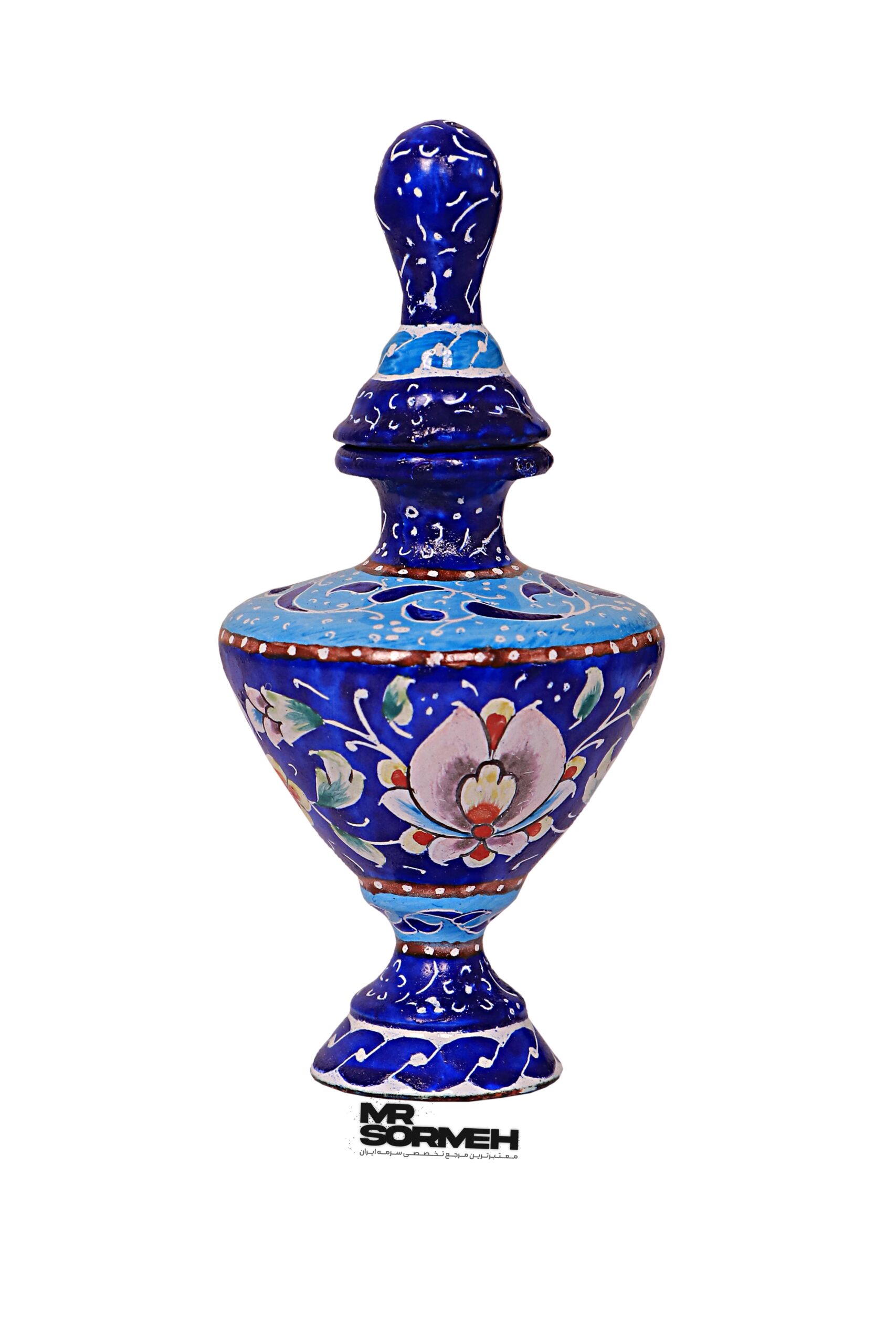 سرمه دان مسی پرداز طرح شاه عباسی بدنه فیروزه ای میل سرمه استخوانی M-4002